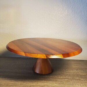 Nambe Gourmet Quatro Pedestal Cake Plate 11.5" Beautiful Acacia Wood EUC